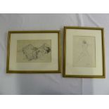 Two Russell Flint monochrome etchings of ladies in provocative poses - a 15.5 x 24cm  b. 21.5 x 15.