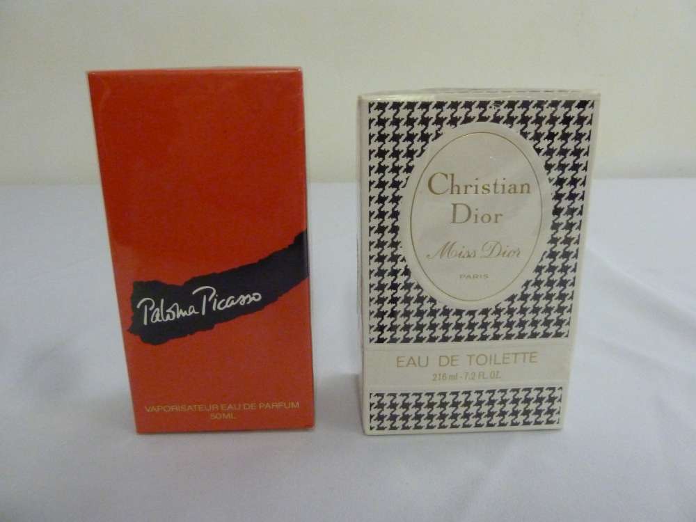 Christian Dior Miss Dior Eau de Toilette 216 ml in sealed cellophane packaging and Paloma Picasso