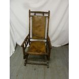 Victorian bobbin turned leather covered rocking chair