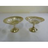 Pair of silver bonbon dishes on raised circular bases, Birmingham 1907 - A/F