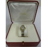 Cartier Santos ladies automatic bi-metal wristwatch, 18ct gold and stainless steel in original