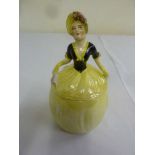 Carltonware biscuit barrel in the form of a lady with pull-off cover