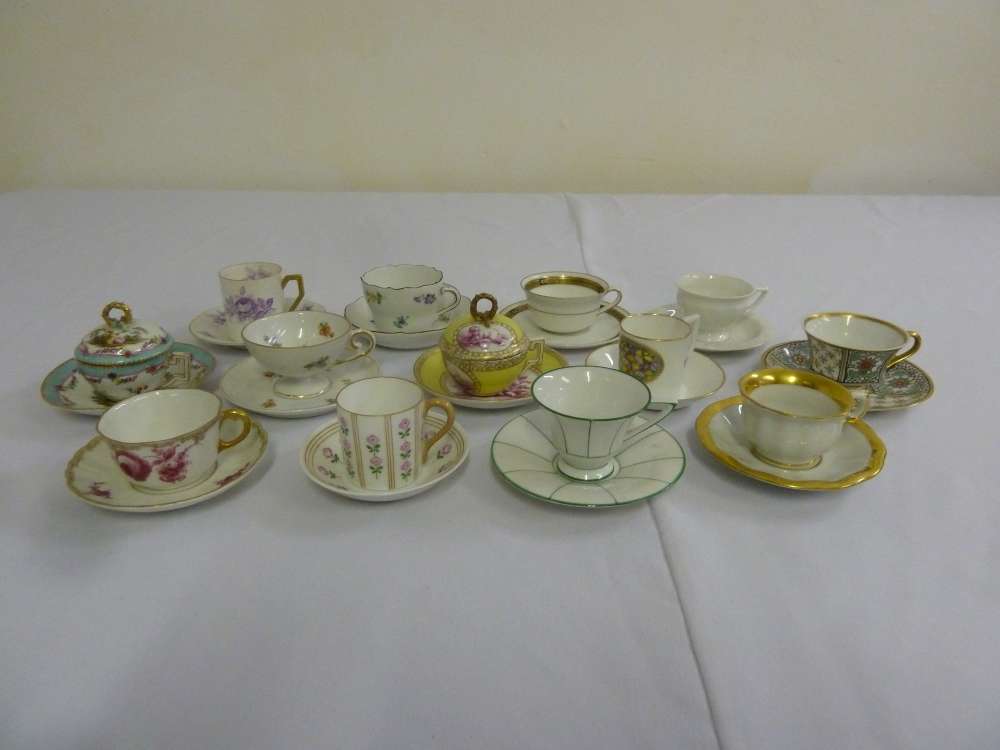 A quantity of cabinet cups and saucers, to include Meissen, Herend and Sitzendorf