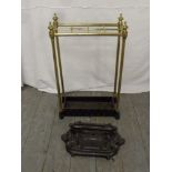 Brass and cast iron umbrella stand and a cast iron shoe scraper