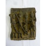 Benin bronze plaque of warriors, circa 1800