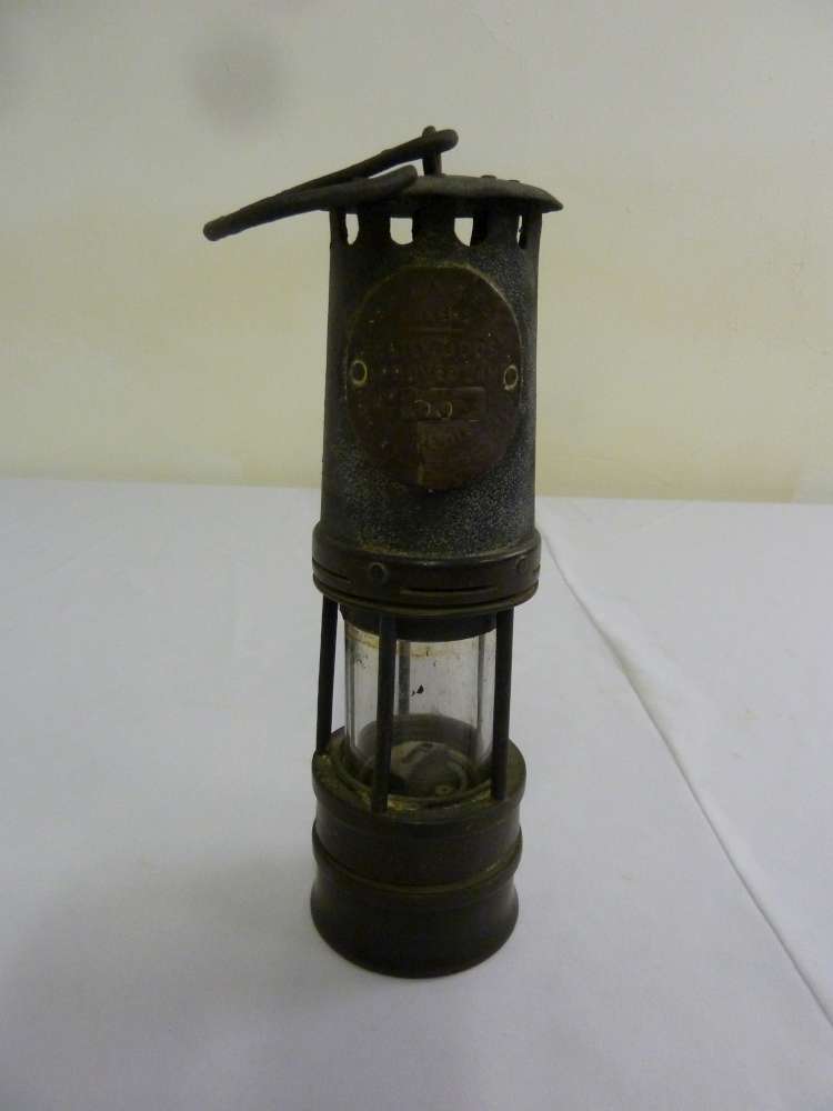 Victorian Davy lamp, of customary form with applied plaque reading Hailwood Approved lamp