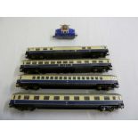 Lima HO gauge four coaches Rheingold and a Fleischmann 4305 0-4-0 rack and pinion loco