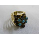 Gold turquoise and sapphire five part ring