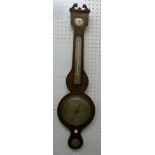 F Amadio Edwardian banjo mercury barometer and thermometer - A/F