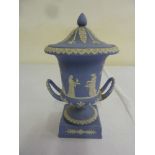 Wedgwood blue Jasperware campagna form vase and cover - A/F