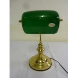 Brass and green glass library lamp