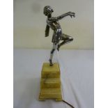 Art Deco chrome figurine of a lady on raised onyx base