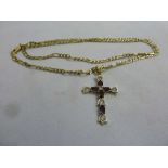 9ct gold chain with 9ct gold cross set with eleven stones