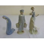 Lladro three figurines - Dutch boy, girl with duck and a girl kneeling