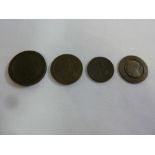 1797 cartwheel twopence, 1797 cartwheel penny, both gvf. 1799 halfpenny gf, Victorian penny -