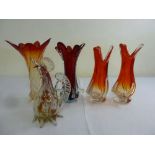 Four Murano glass vases and a decorative glass jug  (5)