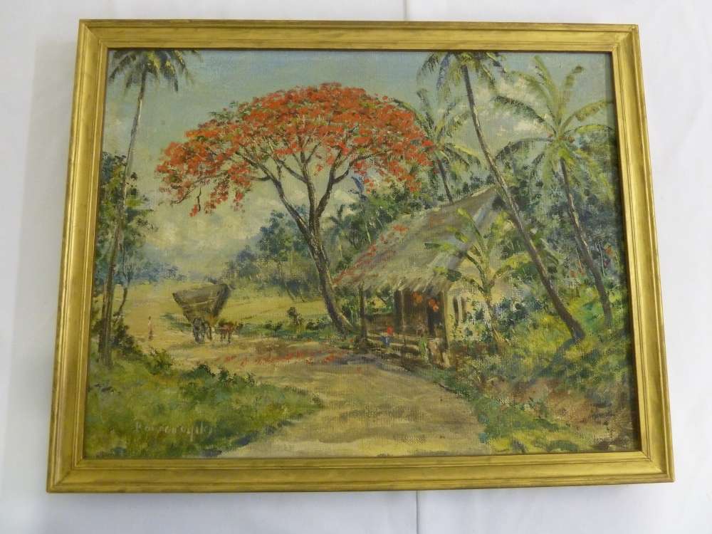 Oil on canvas of rural scene, signed bottom left - 34 x 44cm