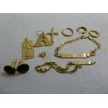 A quantity of 9ct gold jewellery to include a pair of cufflinks, four pendants, a bracelet and three