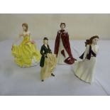 A quantity of porcelain figurines to include Doulton Summer HN5322, Royal Worcester The Queen, Royal