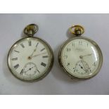 J W Benson silver pocket watch with subsidiary dial and a Waltham silver pocket watch with