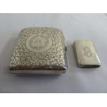 Silver cigarette case, Birmingham 1898 and a silver vesta case