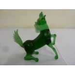 A Murano green glass horse signed Cavallo Seavvo, with certificate from Murano