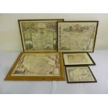Five framed and glazed antique maps to include Hertfordshire, Yorkshire, Middlesex