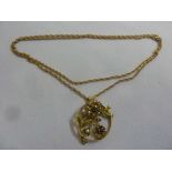 Victorian 9ct gold seed pearl pendant on a 9ct gold chain