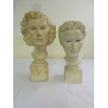 A plaster cast bust of a young Queen Elizabeth II and one other