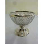 Cut glass bowl with silver mounts and base