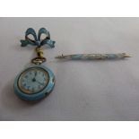 Fleur-de-lis silver and enamel brooch watch and a silver and enamel brooch - A/F