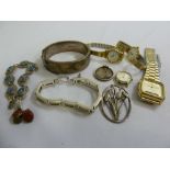 A quantity of costume jewellery to include bracelets, earrings and watches  (10)