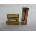 Aspreys engine turned 9ct gold lipstick compact