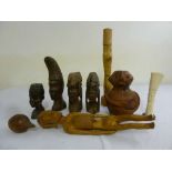 A quantity of carved wooden and earthenware figures from Africa and South America (9)