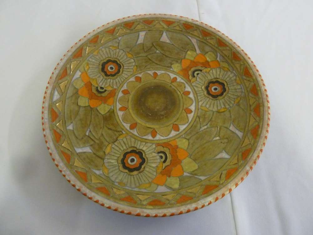 Charlotte Rhead Crown Ducal charger, Rhodian design, signed to the base