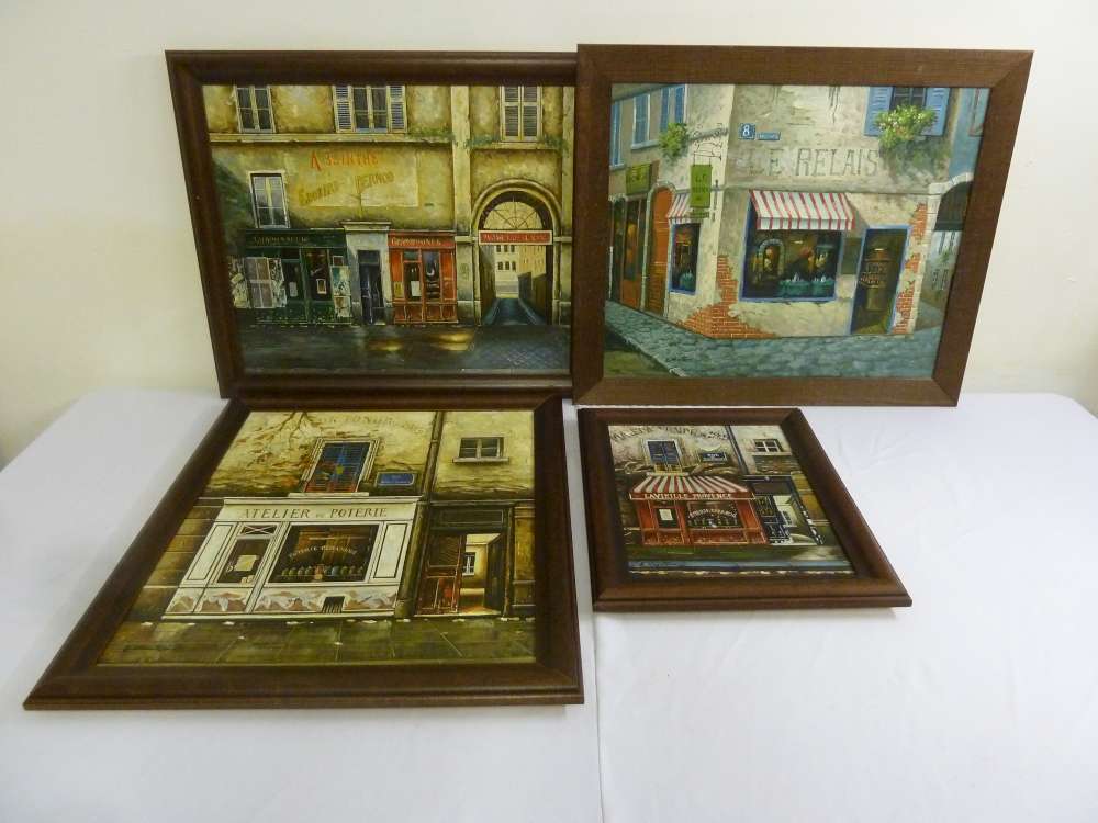 E. Vincente oils on canvas of French street scenes all signed bottom left to include certificates