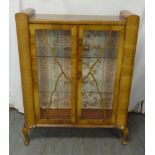 Art Deco walnut veneered and glazed display cabinet on cabriole feet