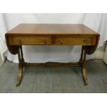 Mahogany drop flap sofa table, two drawers on four outswept legs