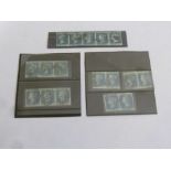 A quantity of 2d blue Victorian stamps to include a strip of five, two strips of three and three