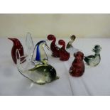 A quantity of glass figurines of birds, a whale and a dog  (9)