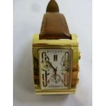 Bulgari Rectangolo chronograph 18ct yellow gold gentleman's wristwatch on a leather strap