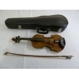 English violin circa 1850 with bow and fitted case