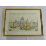 C. R. Perkins watercolour of St Pauls and the Thames - 24.5 x 40cm