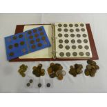 An album of English copper Victoria to QEII pennies, halfpennies, farthings, loose coins, and a blue