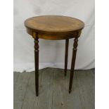 Edwardian mahogany circular inlaid occasional table on four tapering cylindrical legs