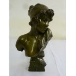 Bronze bust of Sapho in Art Nouveau style signed to the reverse E. Villanis