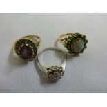 18ct gold and diamond ring and two 9ct gold rings set with various stones