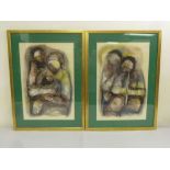 Godfrey Ndaba a pair of watercolours of figures - 57.5 x 38.5cm