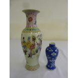 Chinese Famile Rose vase and a blue and white prunus blossom vase