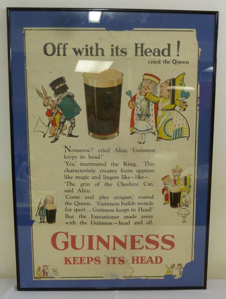 1930s framed and glazed Guinness original poster 75.5 x 50cm